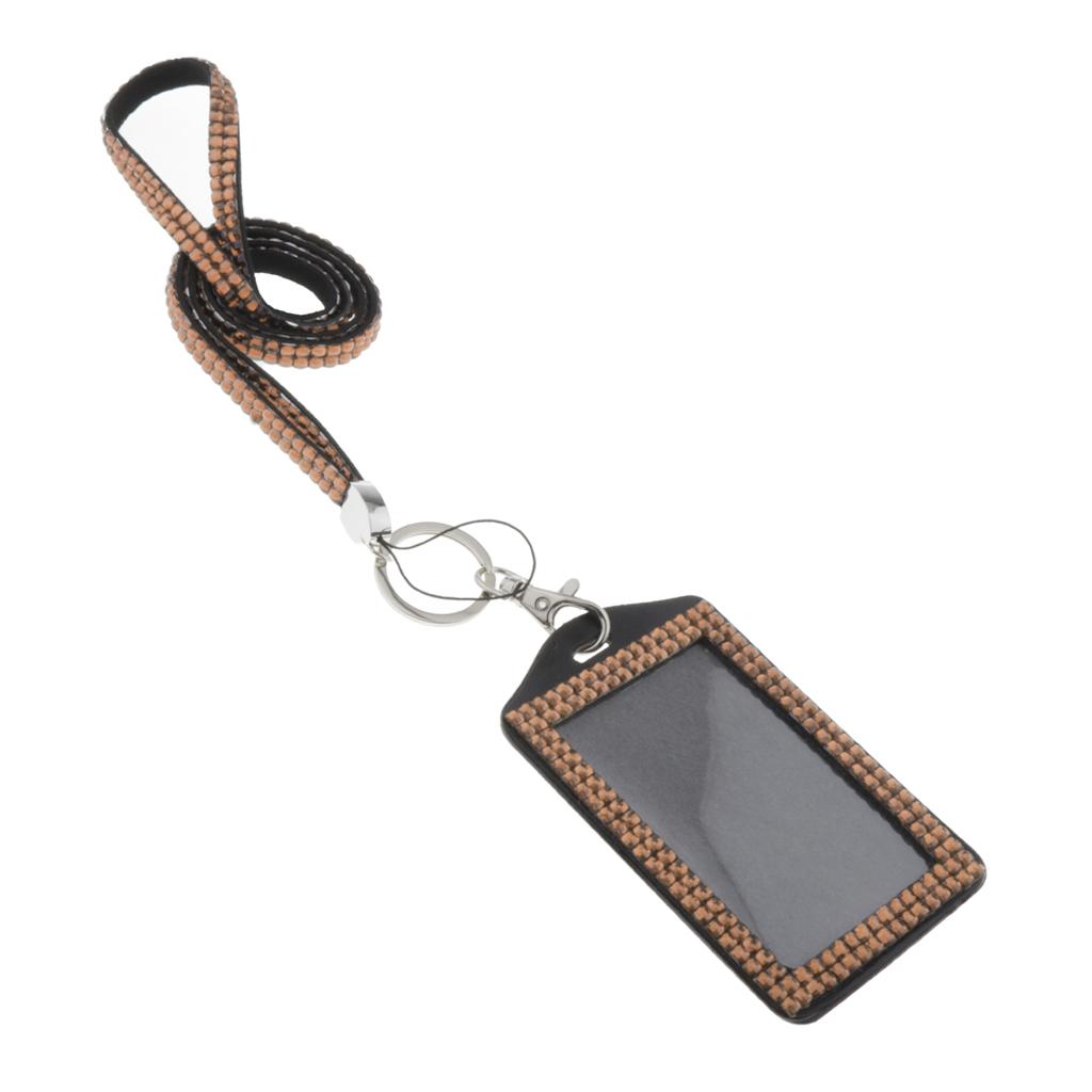 Shining ID Badge Holder w/ Lanyard Business Card Case School Office Supplies Champagne