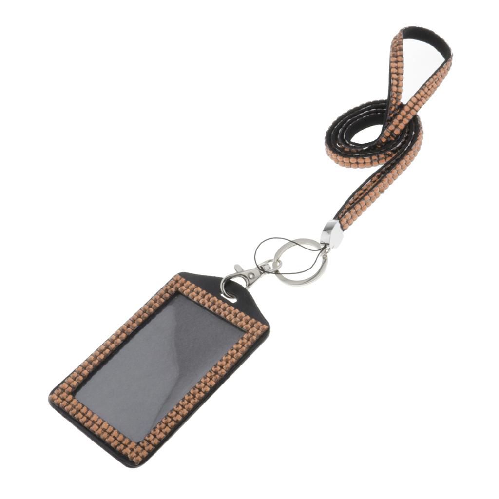 Shining ID Badge Holder w/ Lanyard Business Card Case School Office Supplies Champagne