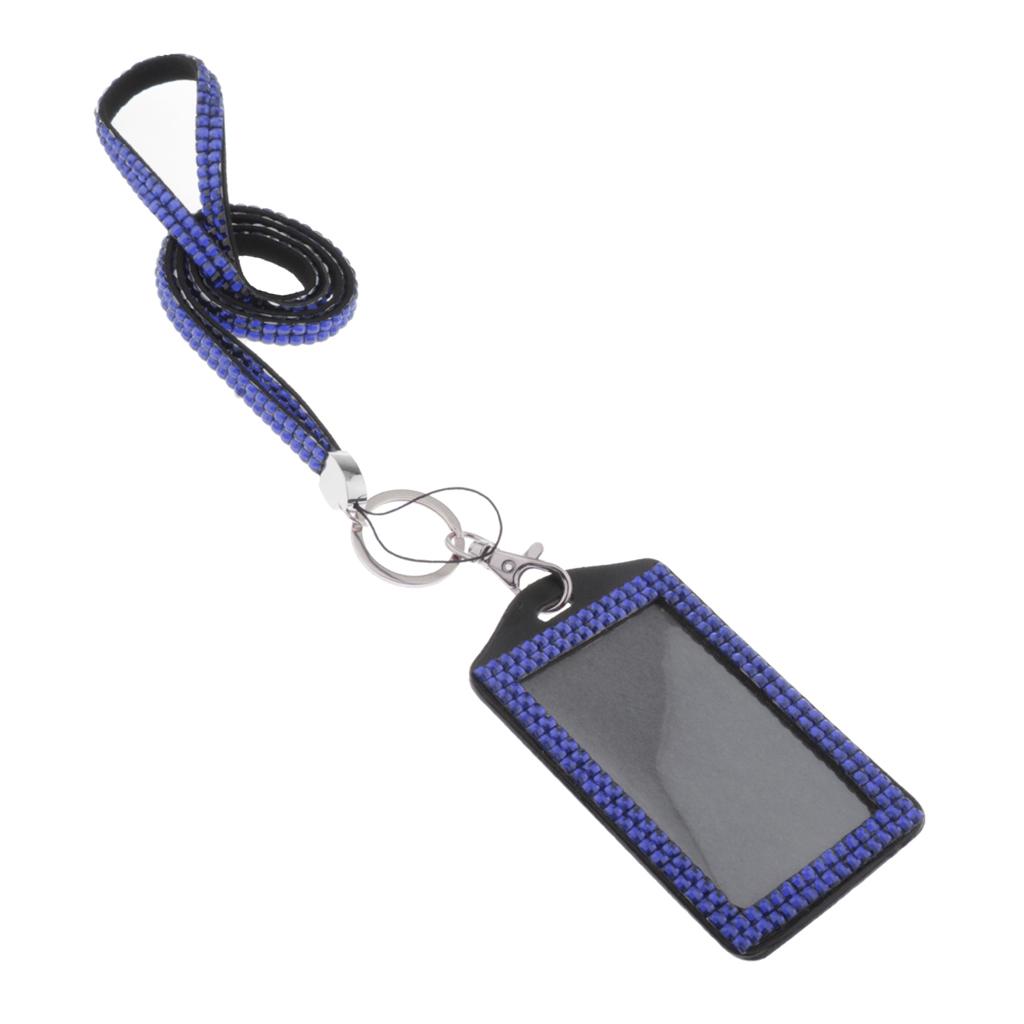 Shining ID Badge Holder w/ Lanyard Business Card Case School Office Supplies Dark Blue