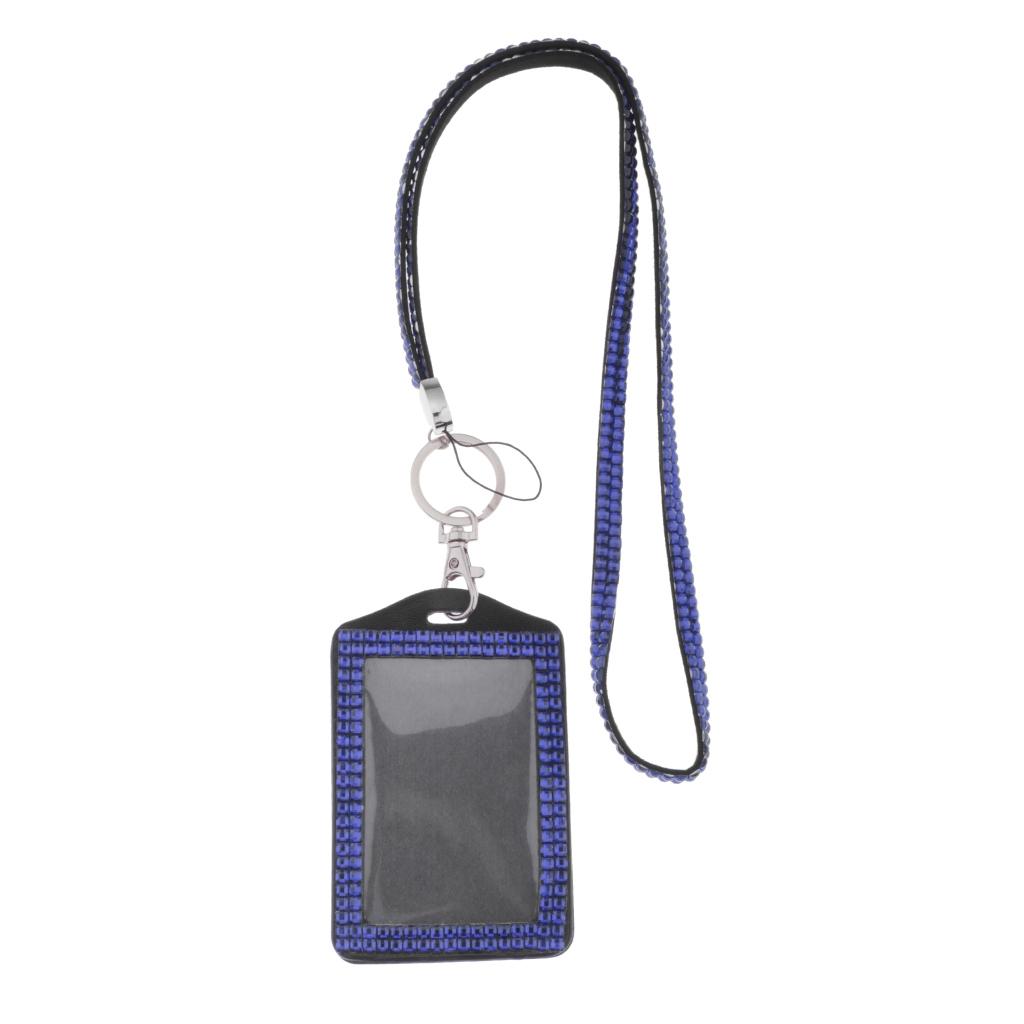 Shining ID Badge Holder w/ Lanyard Business Card Case School Office Supplies Dark Blue