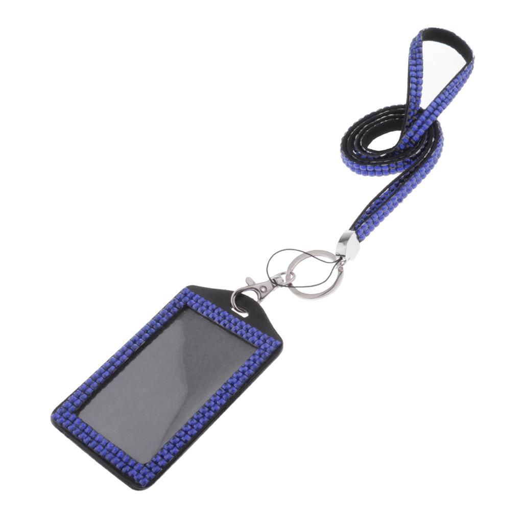 Shining ID Badge Holder w/ Lanyard Business Card Case School Office Supplies Dark Blue