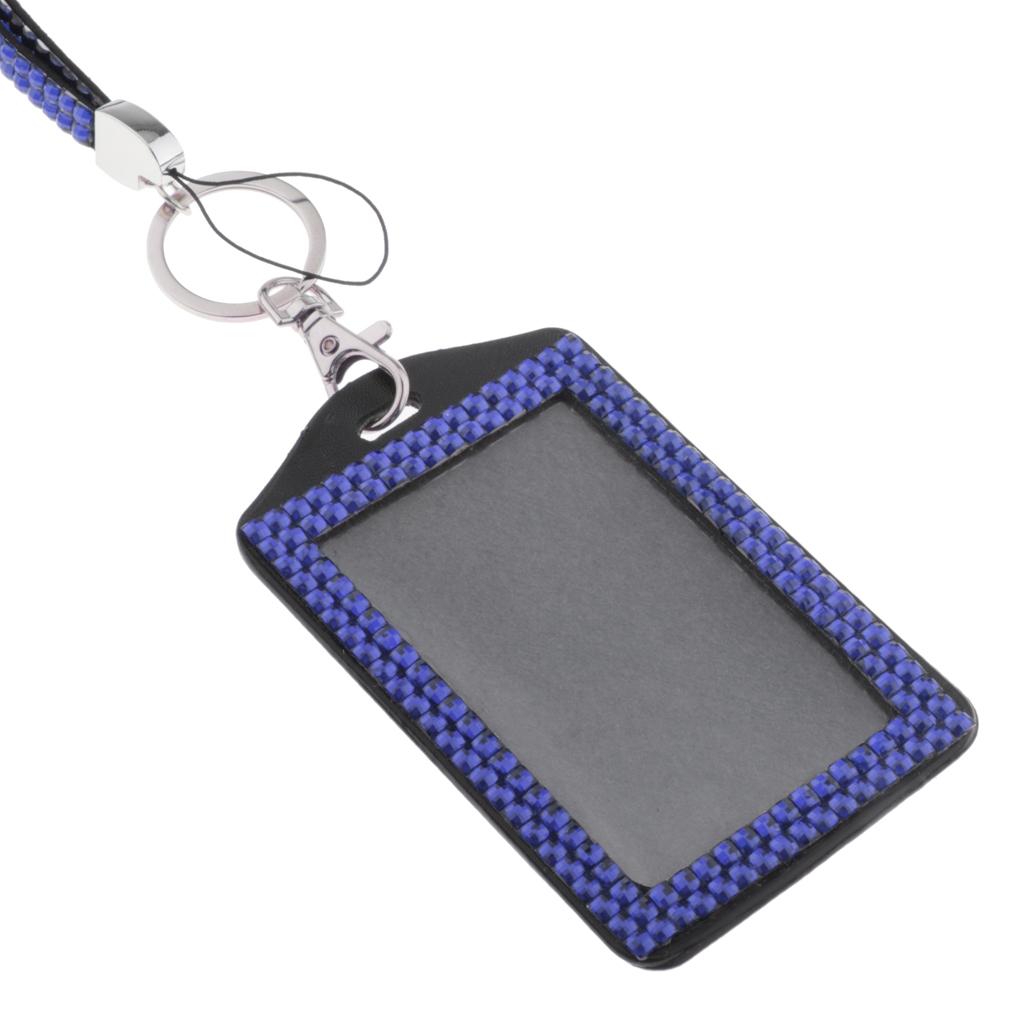 Shining ID Badge Holder w/ Lanyard Business Card Case School Office Supplies Dark Blue