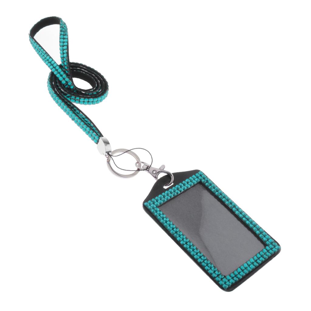 Shining ID Badge Holder w/ Lanyard Business Card Case School Office Supplies Sky Blue