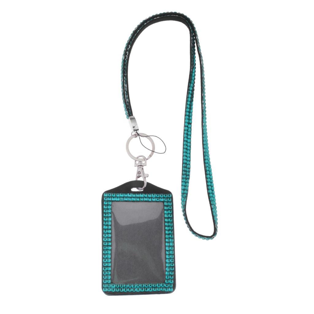 Shining ID Badge Holder w/ Lanyard Business Card Case School Office Supplies Sky Blue