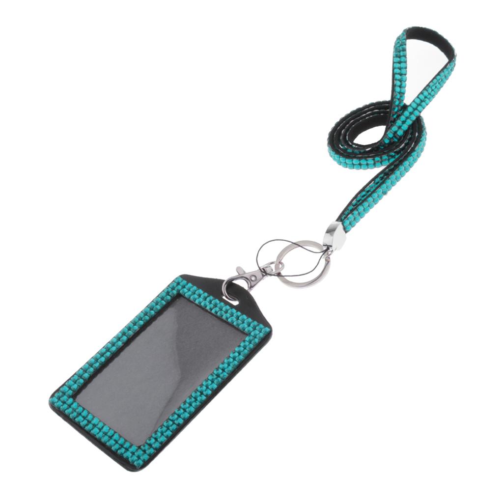 Shining ID Badge Holder w/ Lanyard Business Card Case School Office Supplies Sky Blue