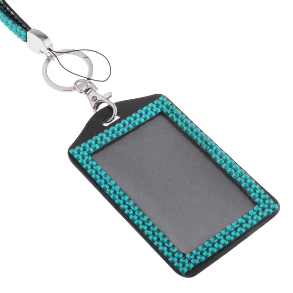 Shining ID Badge Holder w/ Lanyard Business Card Case School Office Supplies Sky Blue