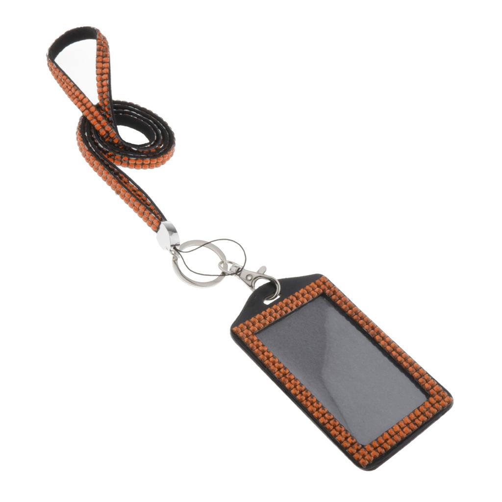 Shining ID Badge Holder w/ Lanyard Business Card Case School Office Supplies Orange