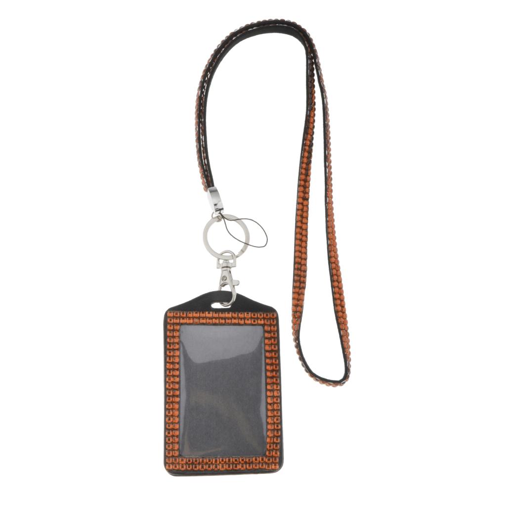 Shining ID Badge Holder w/ Lanyard Business Card Case School Office Supplies Orange