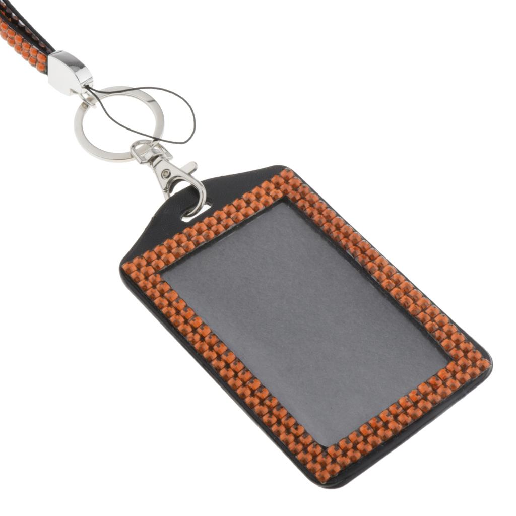 Shining ID Badge Holder w/ Lanyard Business Card Case School Office Supplies Orange