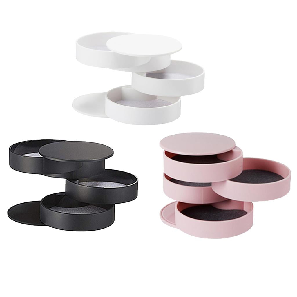 4 Tier 360 Degree Rotating Jewellery Box Earring Rings Storage Case White