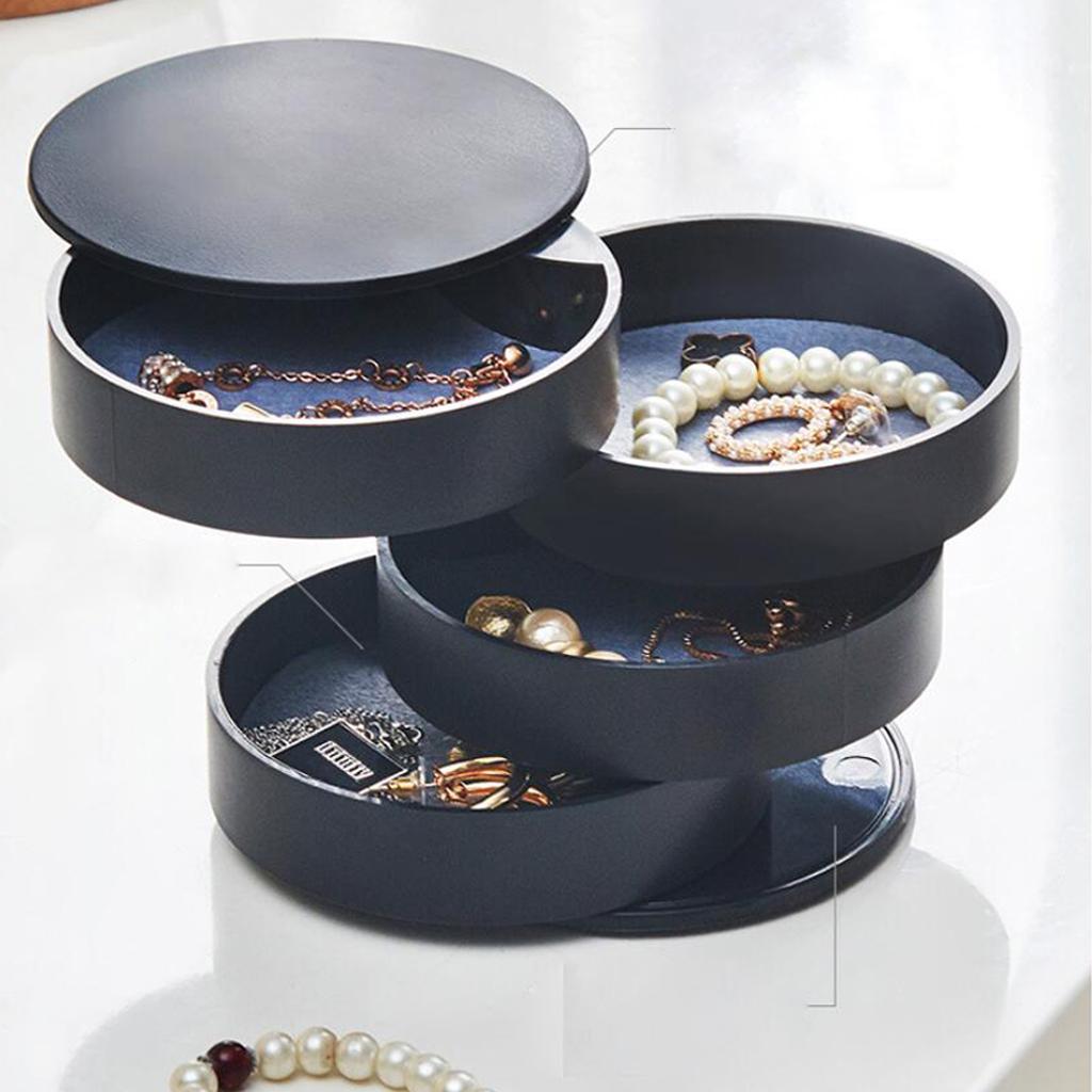 4 Tier 360 Degree Rotating Jewellery Box Earring Rings Storage Case Black