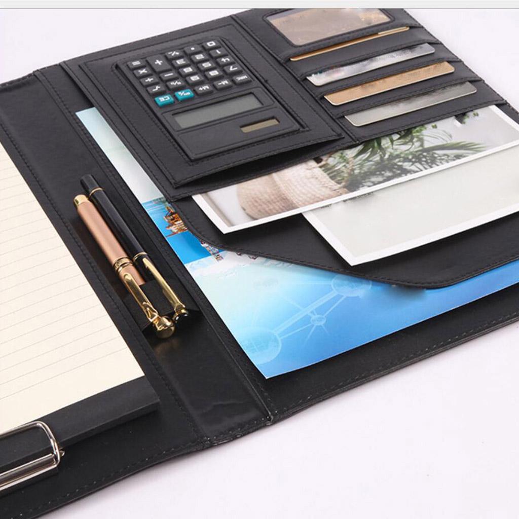 A4 Document Folder Organiser PU Leather Briefcase Interview Fashion Supply Black