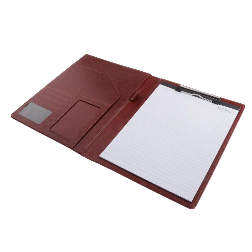File Folder Paper Organizer Document Holder Writing Pad PU Leather Dark Brown