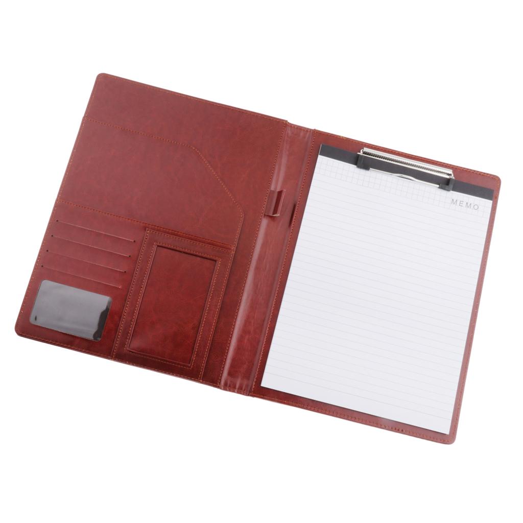 File Folder Paper Organizer Document Holder Writing Pad PU Leather Dark Brown