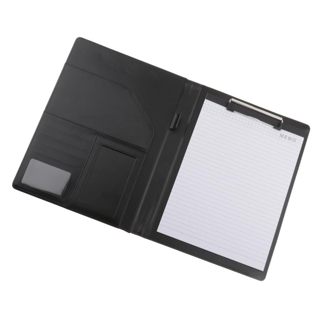 File Folder Paper Organizer Document Holder Writing Pad PU Leather Black