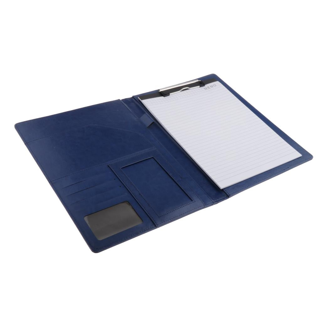 File Folder Paper Organizer Document Holder Writing Pad PU Leather Blue
