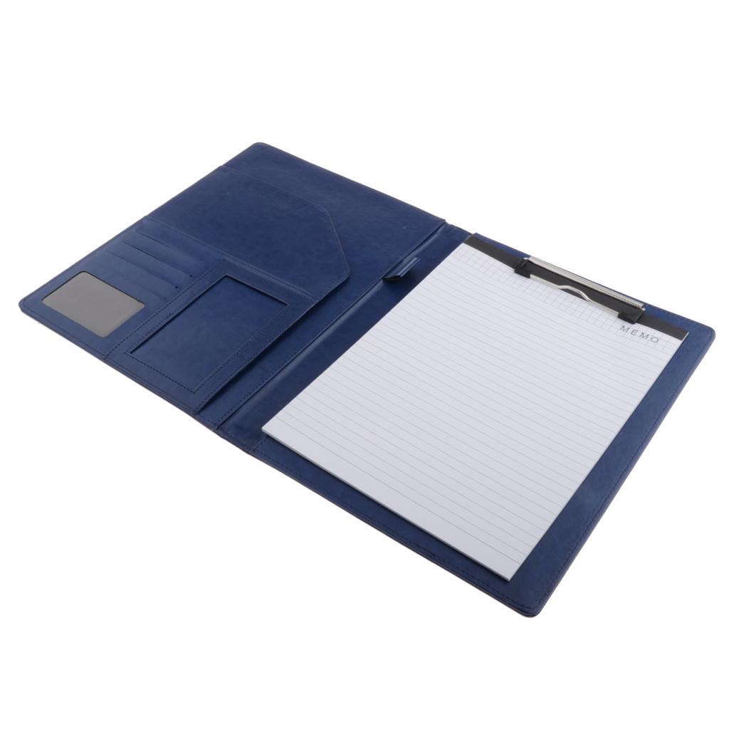 File Folder Paper Organizer Document Holder Writing Pad PU Leather Blue