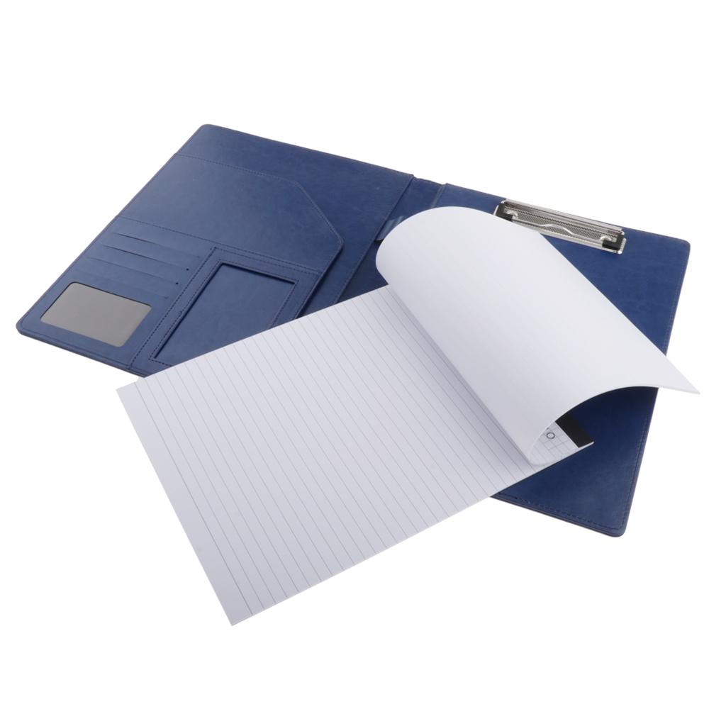 File Folder Paper Organizer Document Holder Writing Pad PU Leather Blue