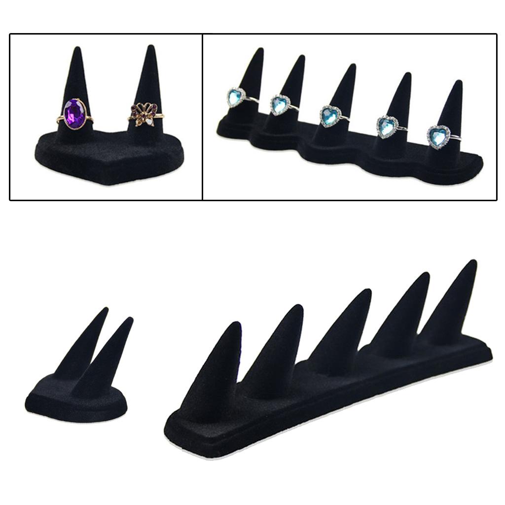 Black Velvet Finger Fingertip Ring Holder Rack Jewelry Storage Showcase 7x5cm