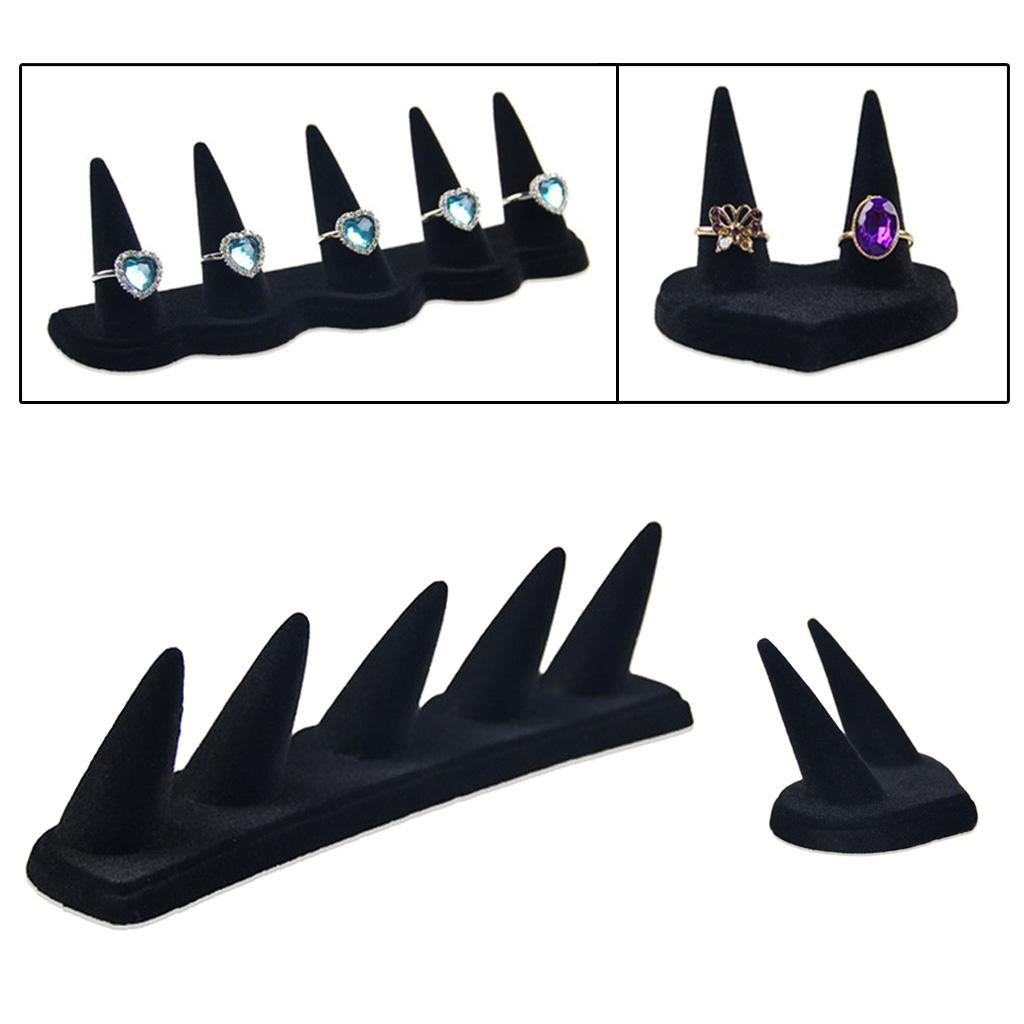 Black Velvet Finger Fingertip Ring Holder Rack Jewelry Storage Showcase 7x5cm