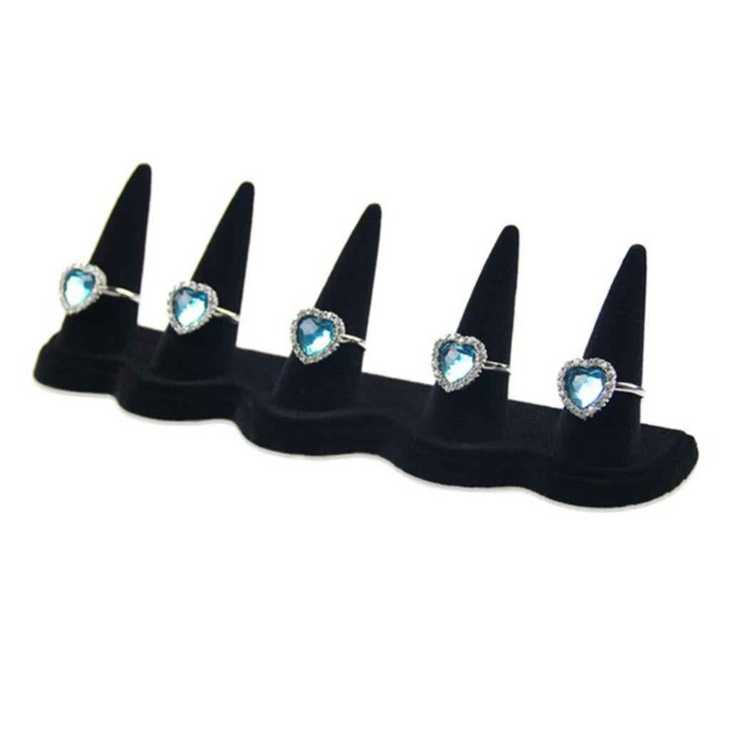 Black Velvet Finger Fingertip Ring Holder Rack Jewelry Storage Showcase 18.5x4.5cm