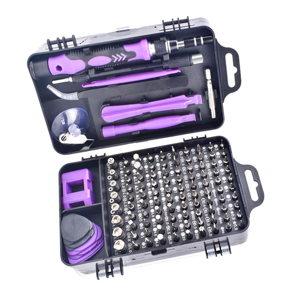 115-IN-1 Steel Screwdriver Set for Watch Repairing Tool Kit Black Purple