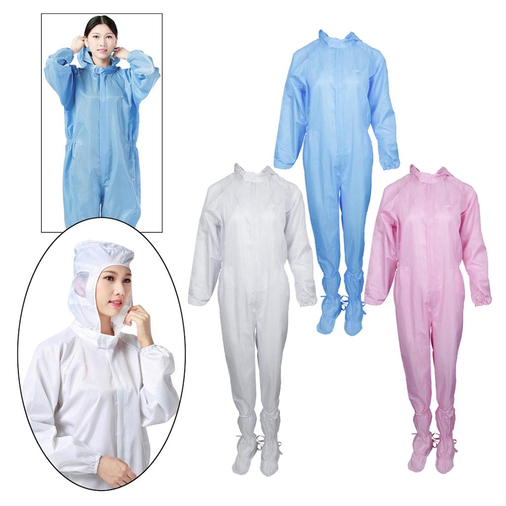 Dust-Proof Protection Clothing Safety Coverall w/ Boots Washable  Blue 2XL