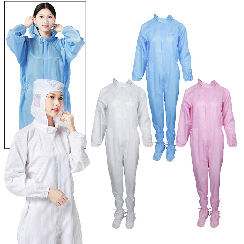 Dust-Proof Protection Clothing Safety Coverall w/ Boots Washable  Blue 2XL