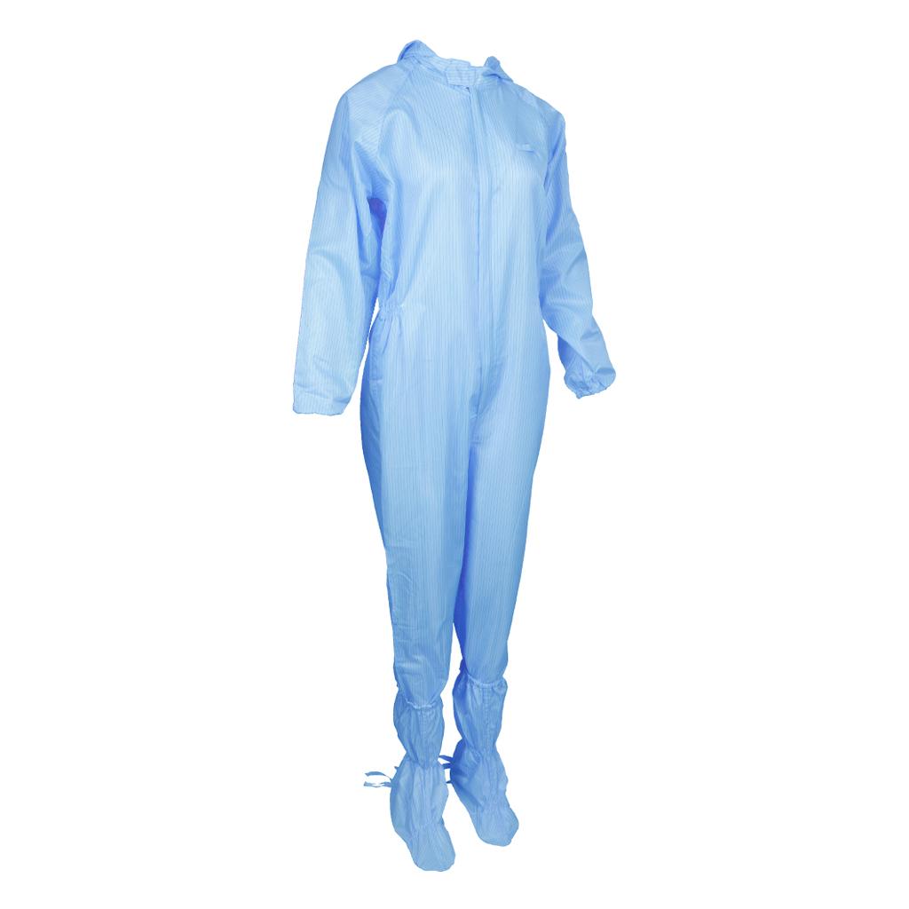 Dust-Proof Protection Clothing Safety Coverall w/ Boots Washable  Blue 2XL