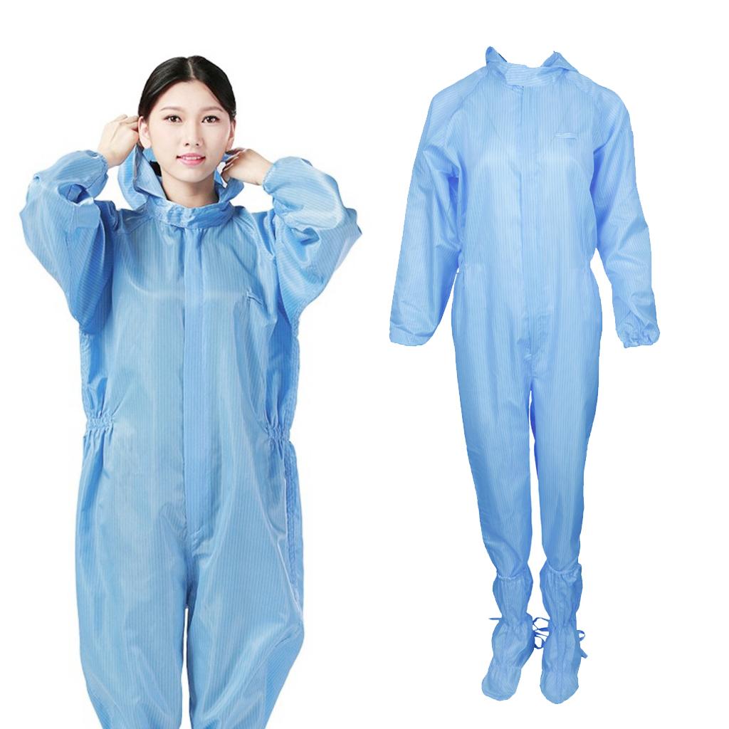 Dust-Proof Protection Clothing Safety Coverall w/ Boots Washable  Blue 3XL