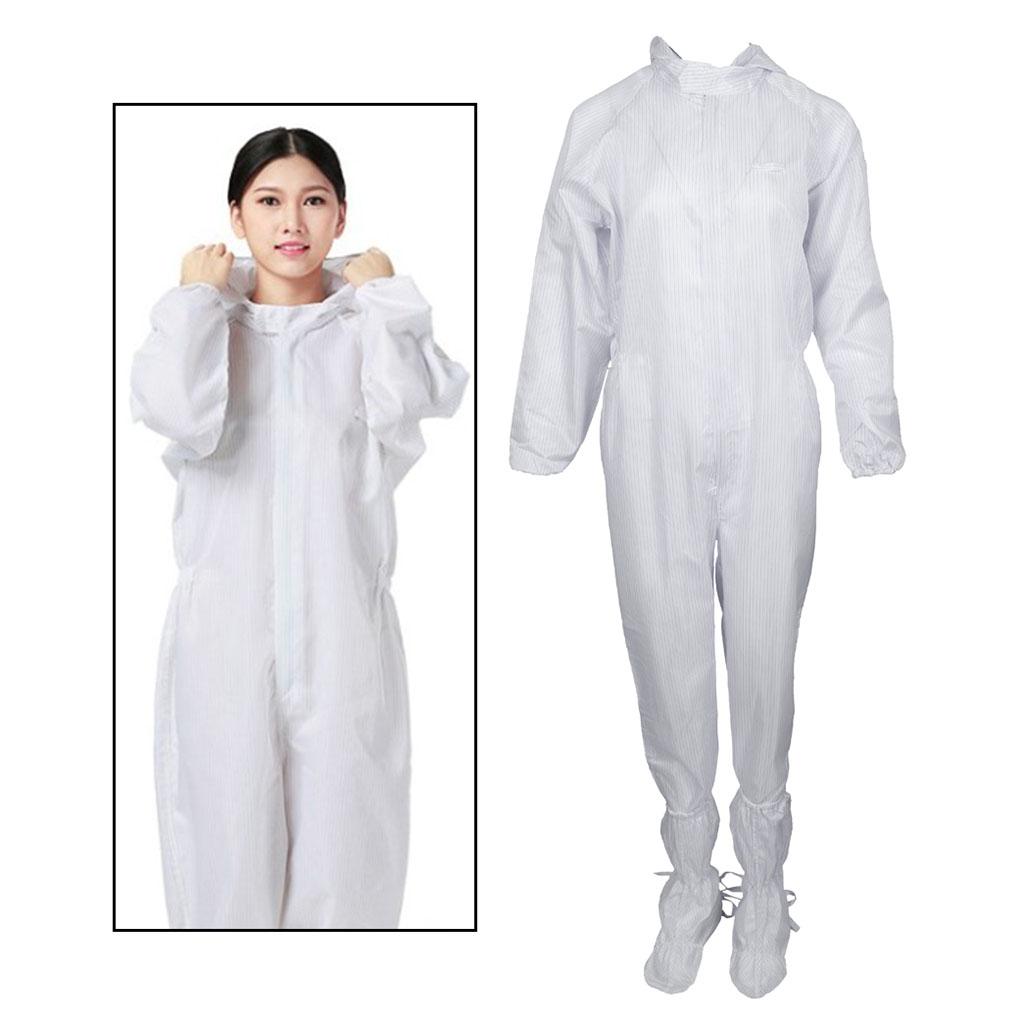 Dust-Proof Protection Clothing Safety Coverall w/ Boots Washable  White 3XL