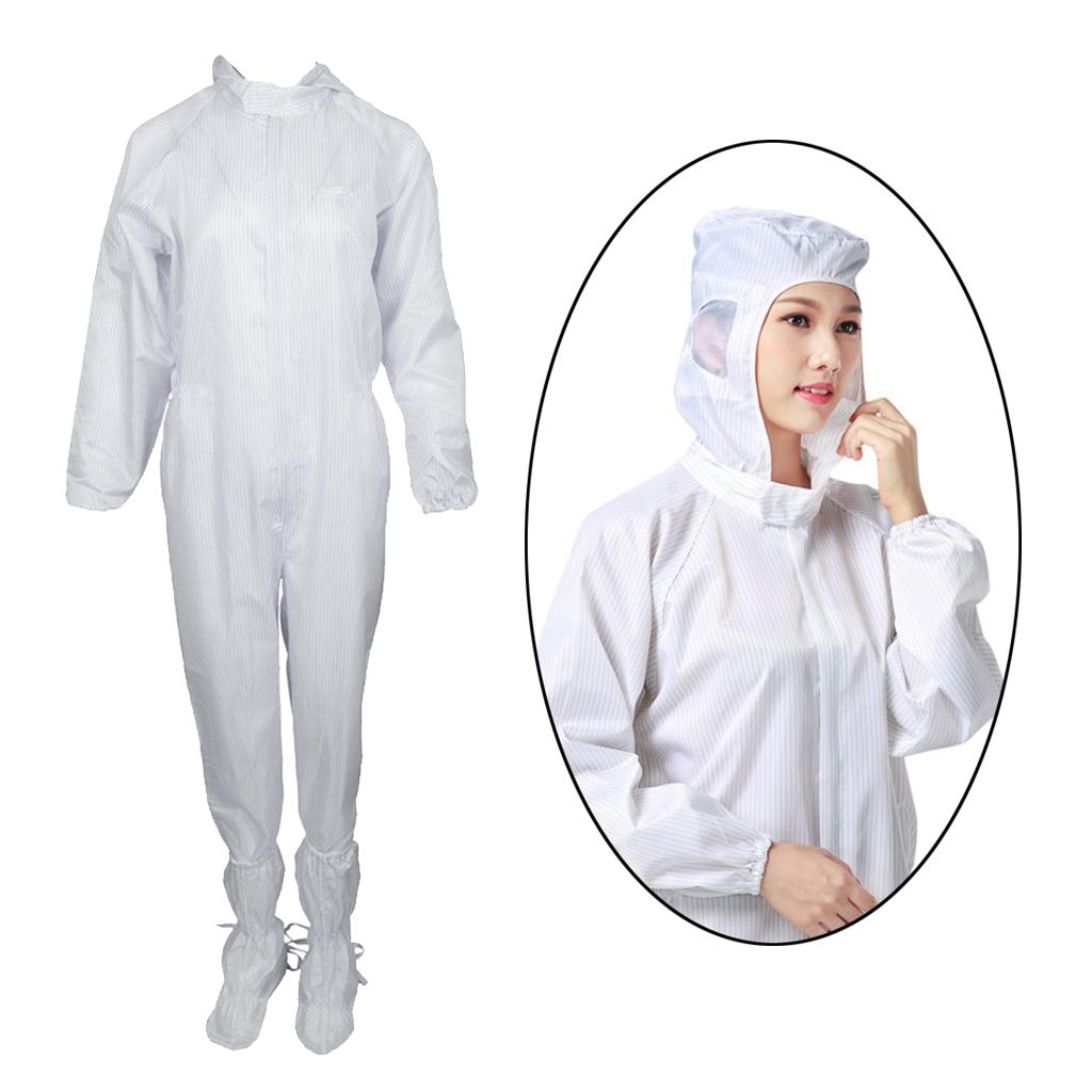 Dust-Proof Protection Clothing Safety Coverall w/ Boots Washable  White 3XL
