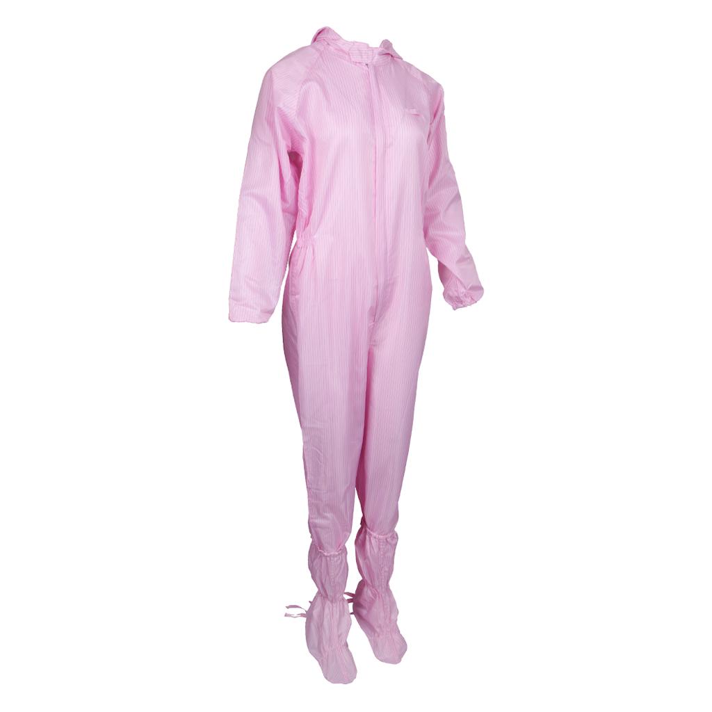 Dust-Proof Protection Clothing Safety Coverall w/ Boots Washable  Pink 2XL