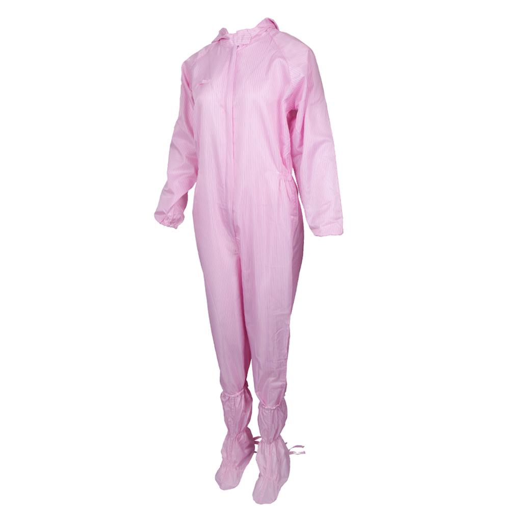 Dust-Proof Protection Clothing Safety Coverall w/ Boots Washable  Pink 2XL