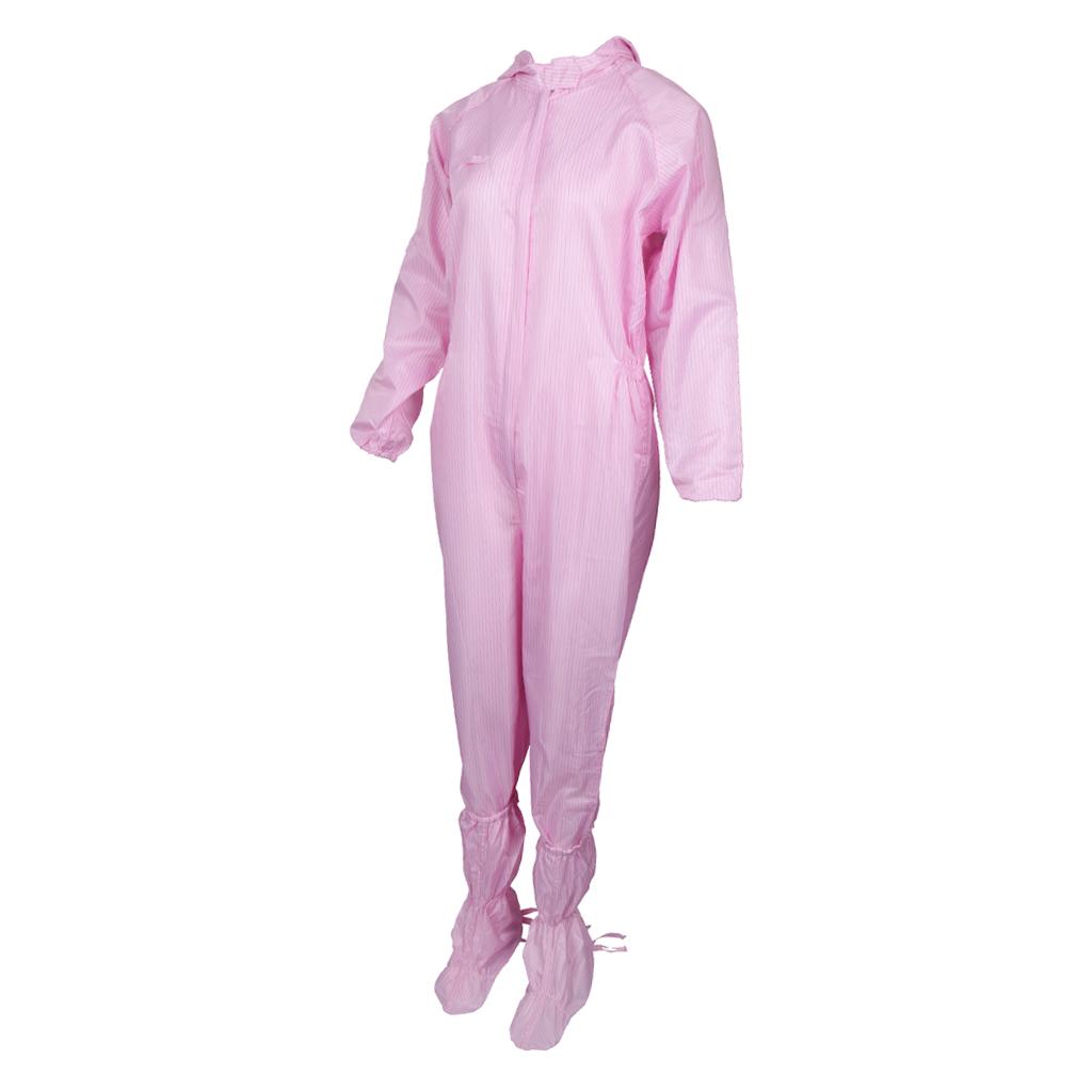 Dust-Proof Protection Clothing Safety Coverall w/ Boots Washable  Pink 3XL