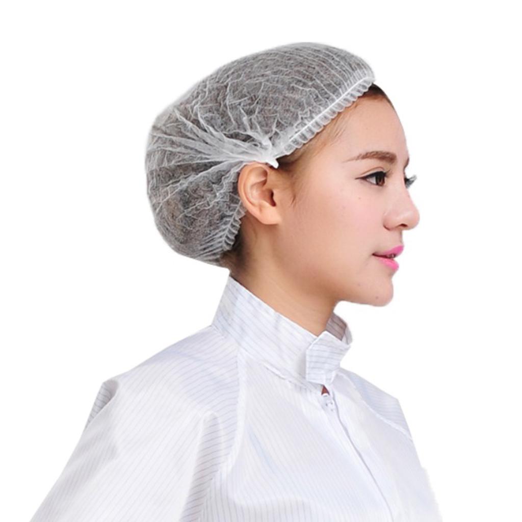 100 Pieces Disposable Hair Head Covers Net Bouffant Cap Non Woven White