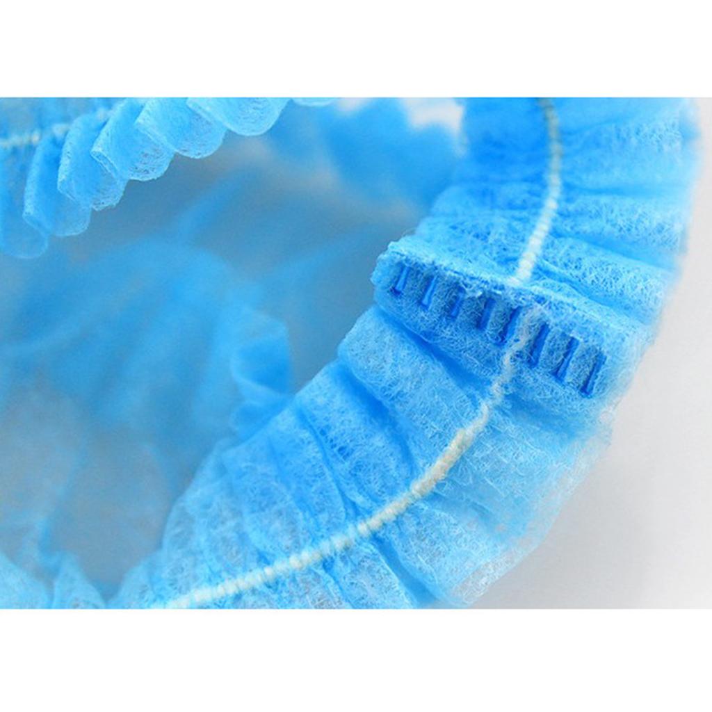 100 Pieces Disposable Hair Head Covers Net Bouffant Cap Non Woven Blue