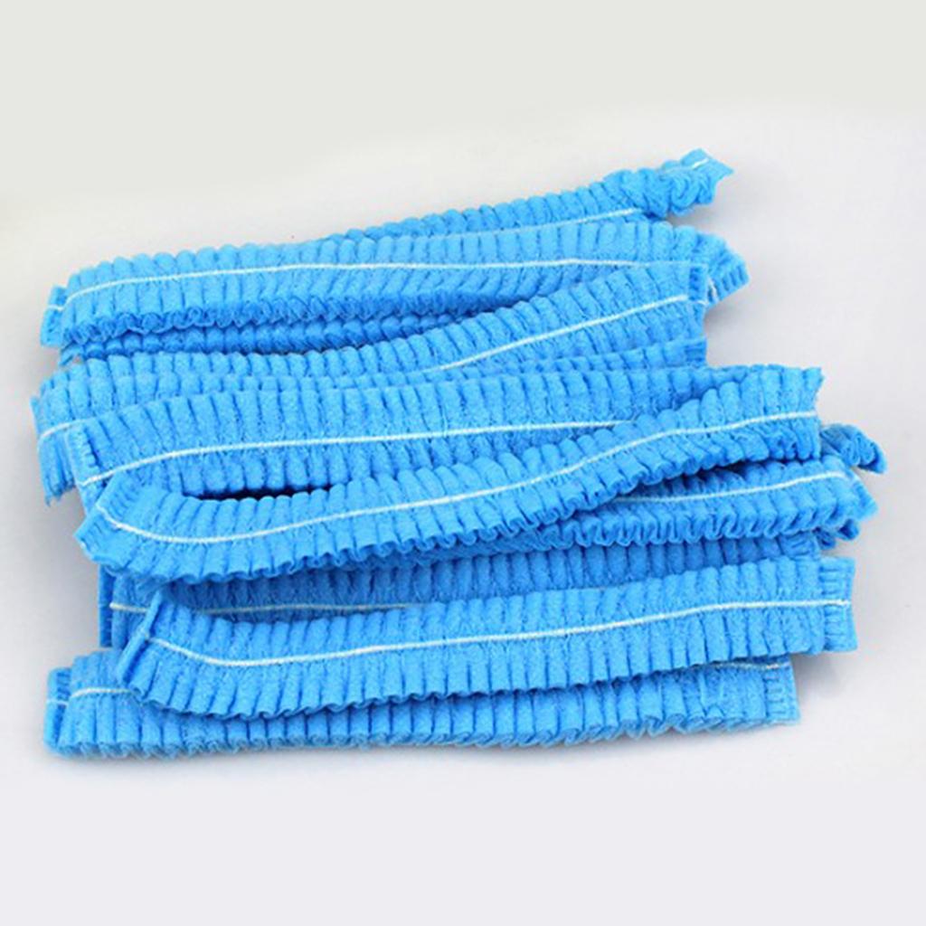 100 Pieces Disposable Hair Head Covers Net Bouffant Cap Non Woven Blue