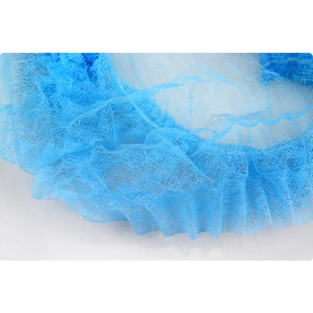 100 Pieces Disposable Hair Head Covers Net Bouffant Cap Non Woven Blue