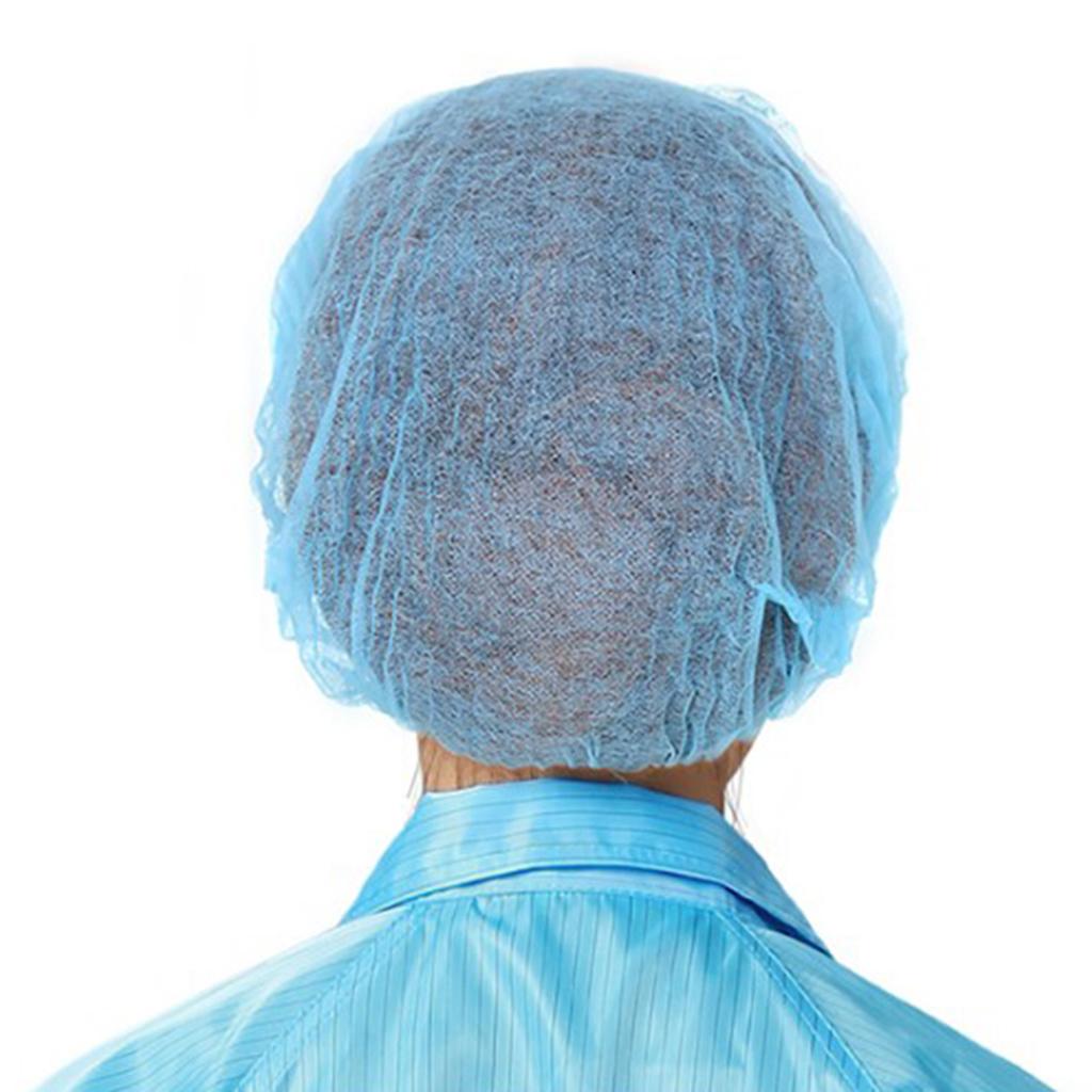 100 Pieces Disposable Hair Head Covers Net Bouffant Cap Non Woven Blue