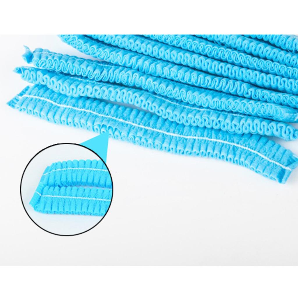 100 Pieces Disposable Hair Head Covers Net Bouffant Cap Non Woven Blue