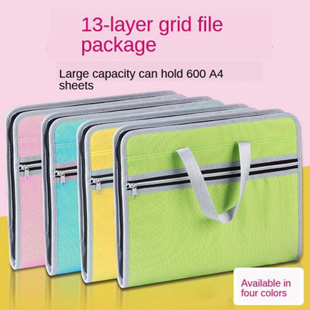 13 Pockets File Folder Document Bag with A4 Size Portable Organizer Blue