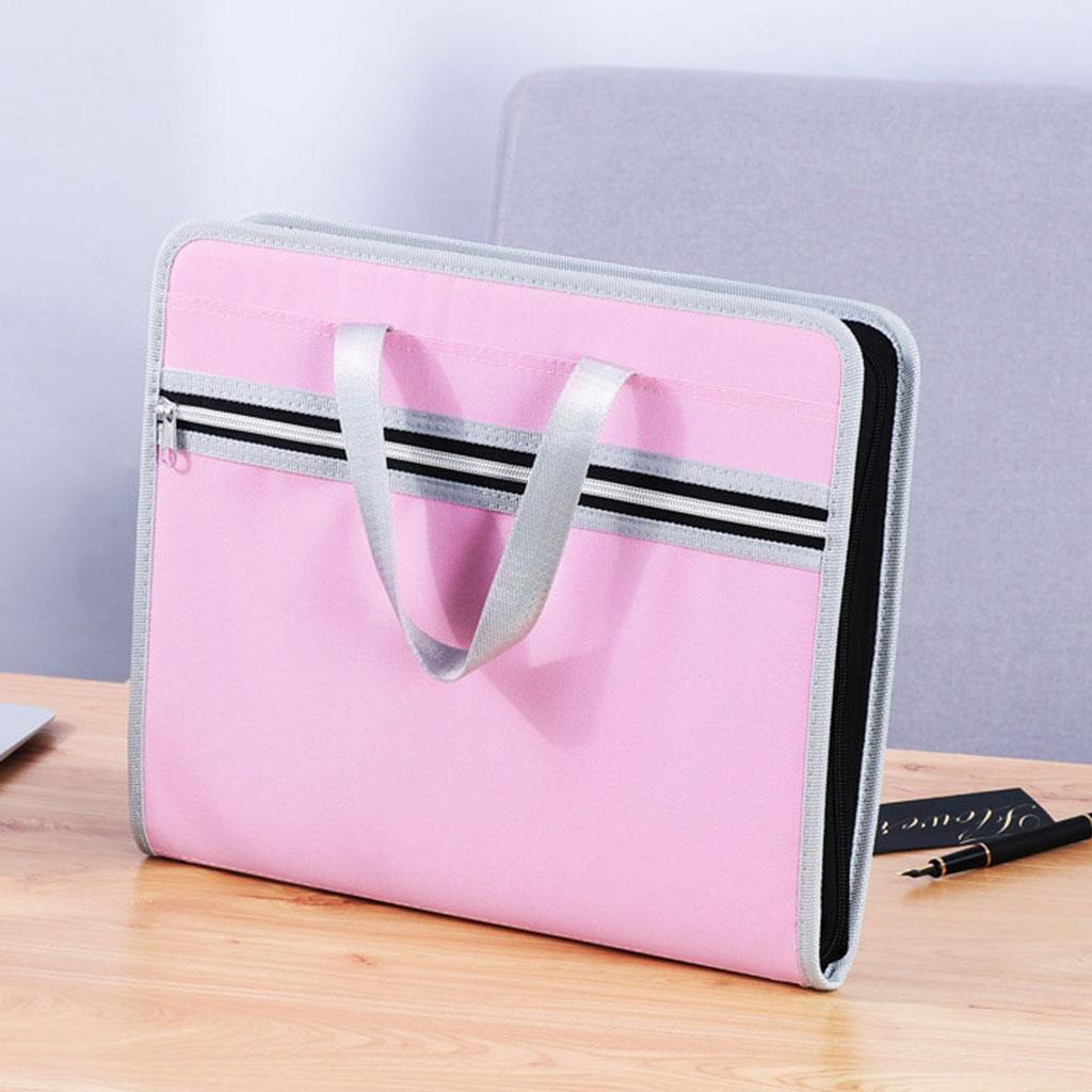 13 Pockets File Folder Document Bag with A4 Size Portable Organizer Pink