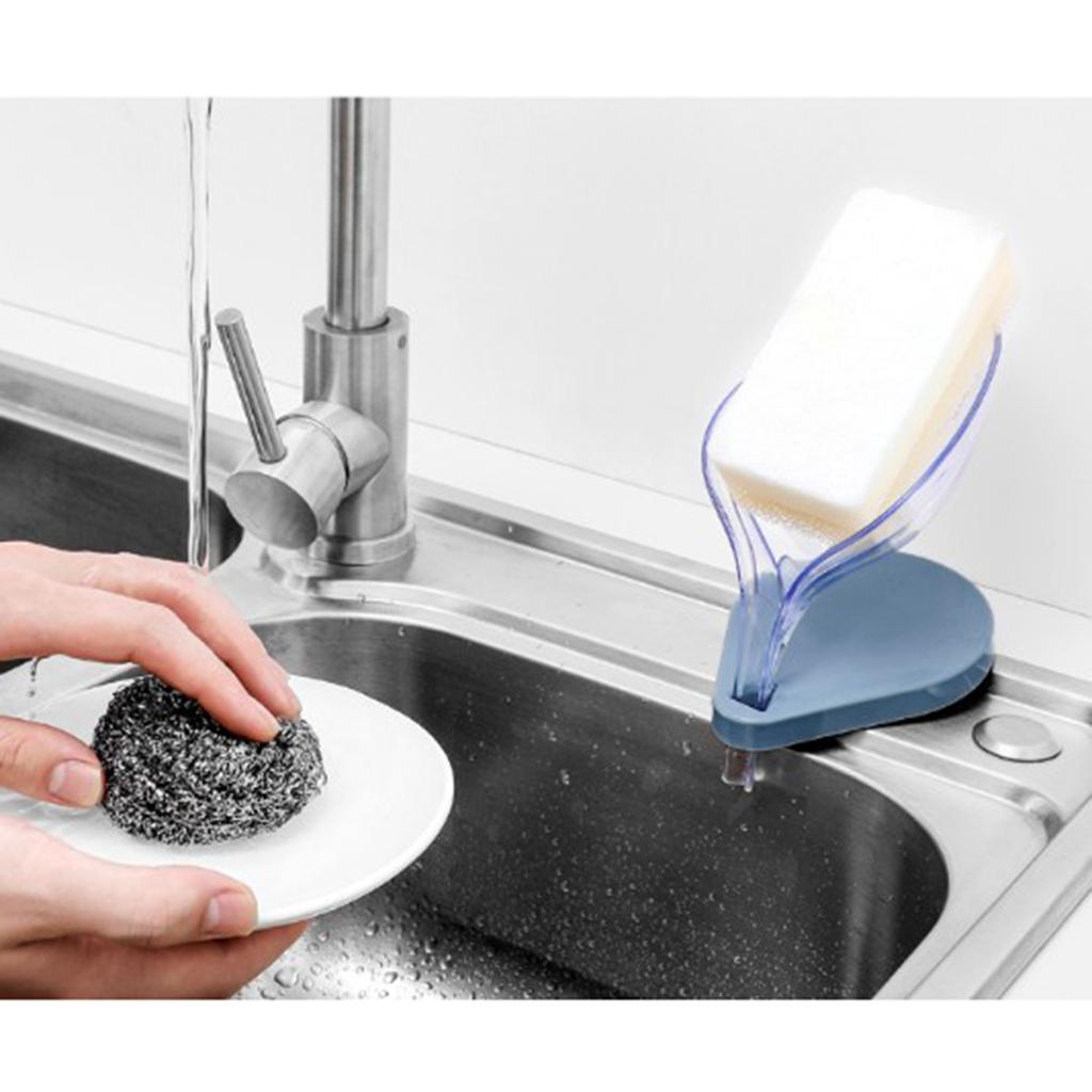 Leaf Shape Soap Box Clear Storage Plate Case Kitchen Sink Supplies Gadgets Blue