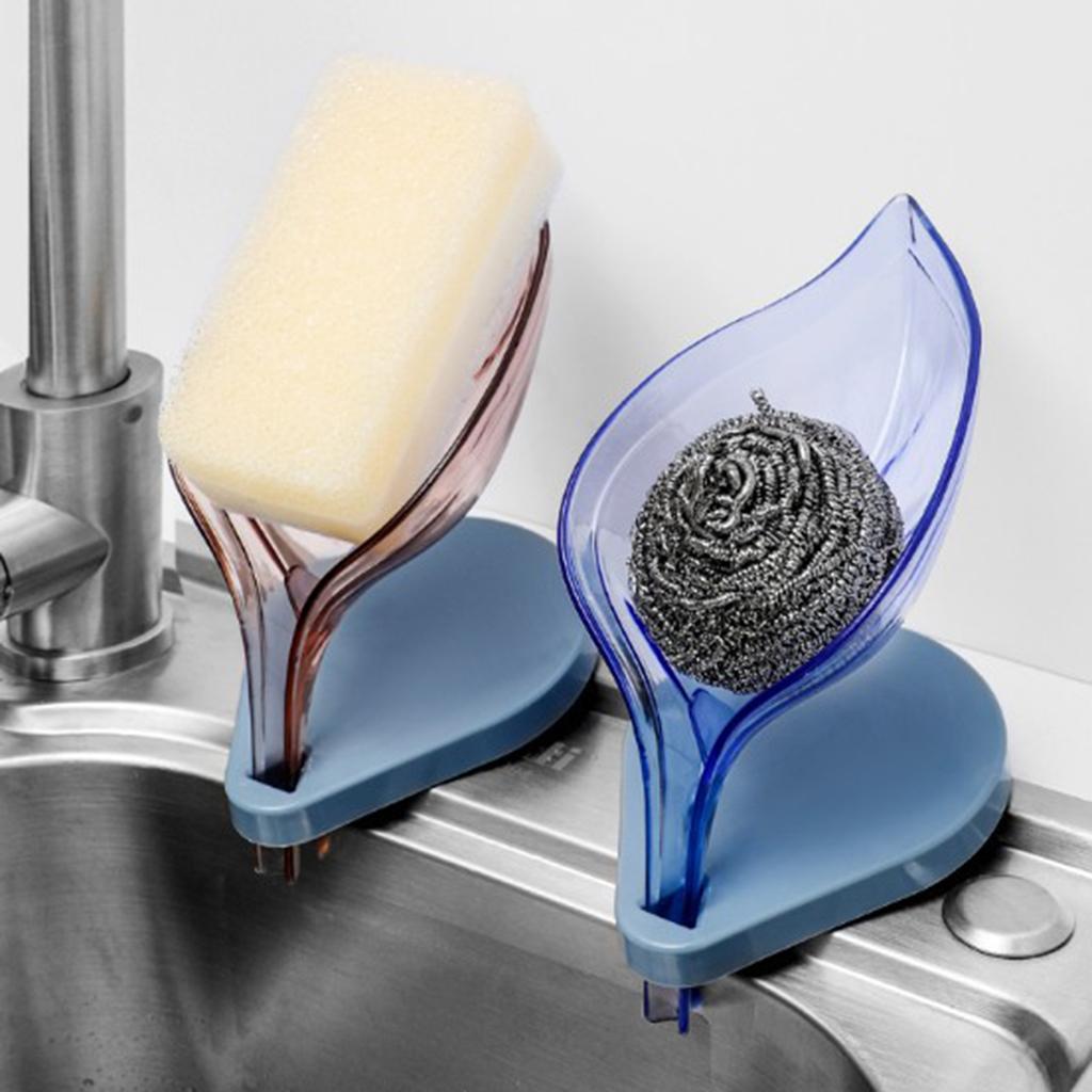 Leaf Shape Soap Box Clear Storage Plate Case Kitchen Sink Supplies Gadgets White