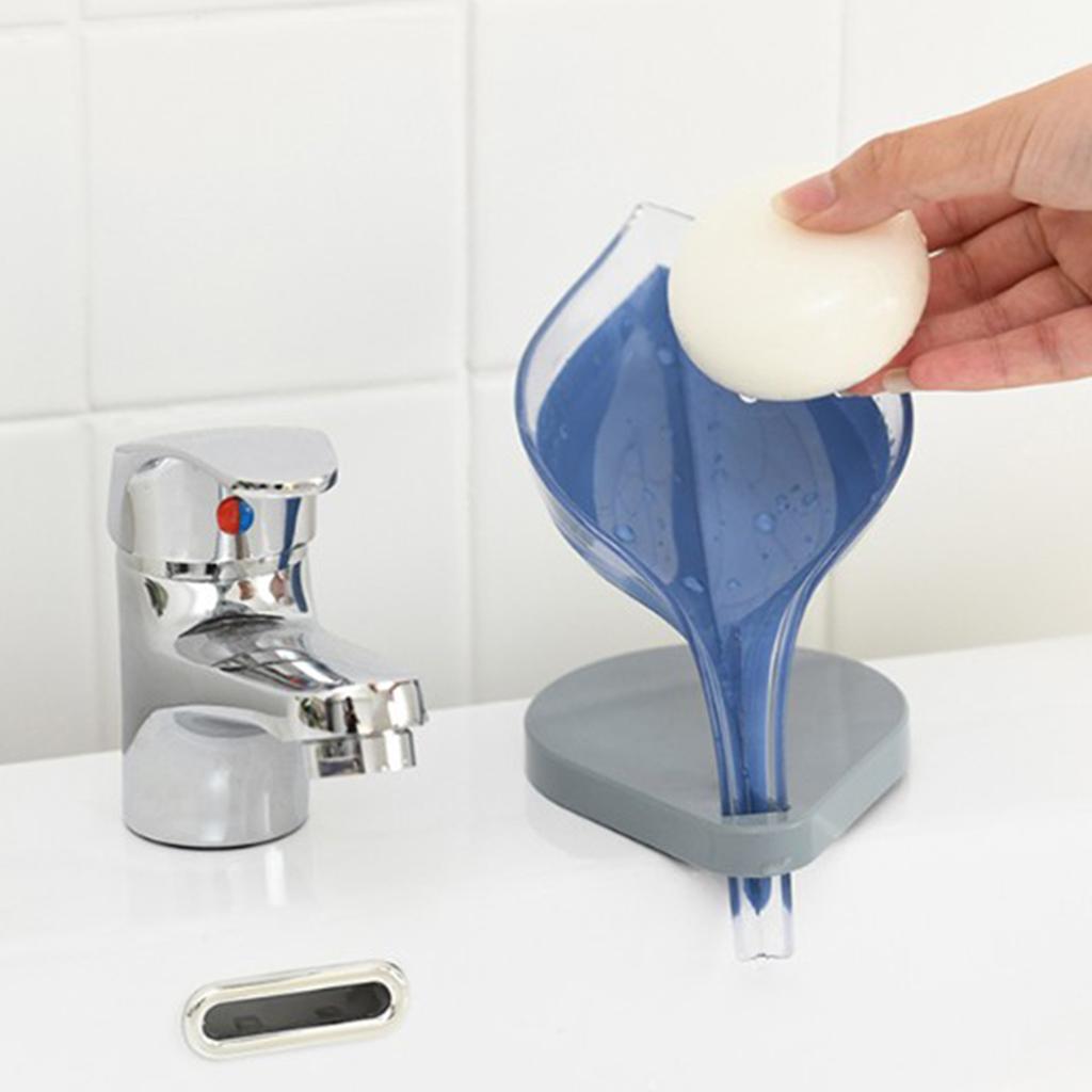 Leaf Shape Soap Box Clear Storage Plate Case Kitchen Sink Supplies Gadgets Dark Blue