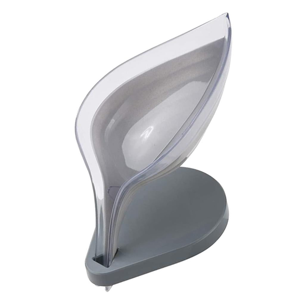 Leaf Shape Soap Box Clear Storage Plate Case Kitchen Sink Supplies Gadgets Gray