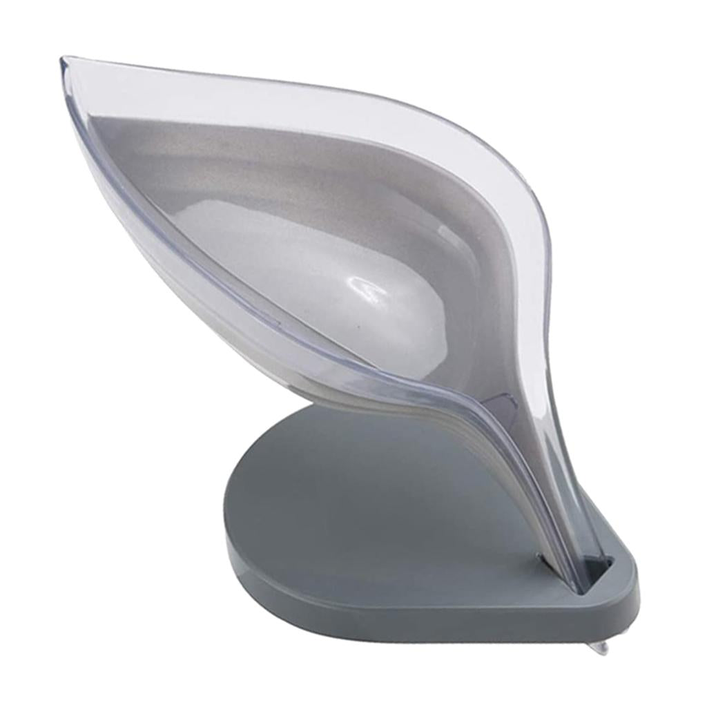 Leaf Shape Soap Box Clear Storage Plate Case Kitchen Sink Supplies Gadgets Gray