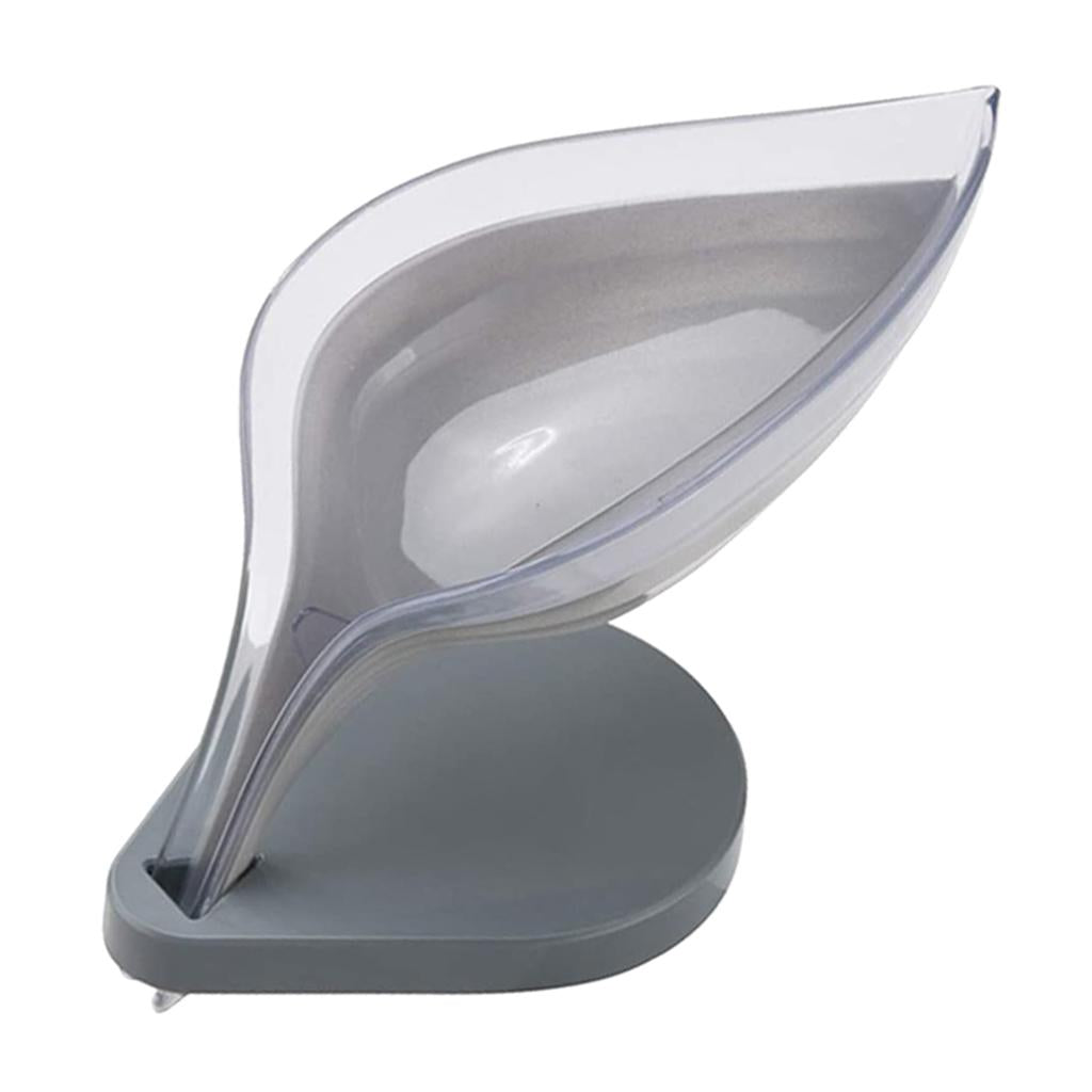 Leaf Shape Soap Box Clear Storage Plate Case Kitchen Sink Supplies Gadgets Gray