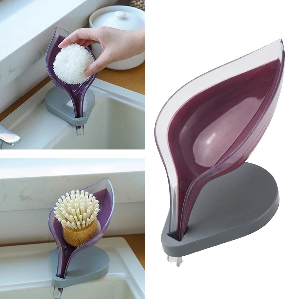 Leaf Shape Soap Box Clear Storage Plate Case Kitchen Sink Supplies Gadgets Wine Red